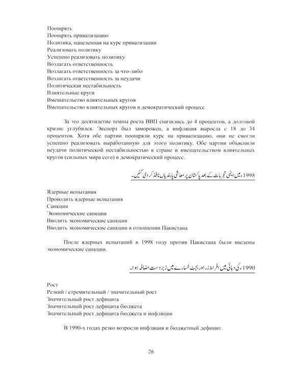 Язык урду. Общественно-политический перевод (базовый курс): Учебное пособие. В 2 ч. Ч. 2: Пакистан: вопросы экономики, внешней политики и безопасности
