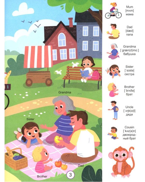 Английский словарь и карточки с обезьянкой Миа