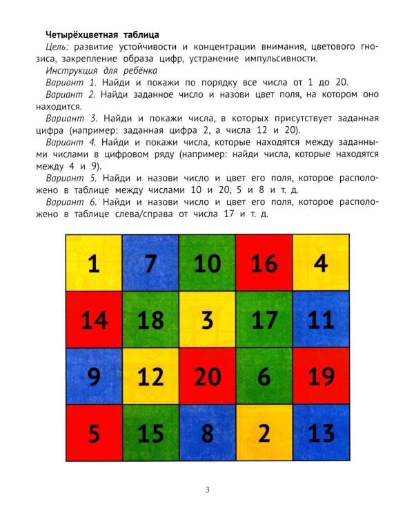 Таблицы для развития внимания, памяти и усидчивости у детей 4-6 лет