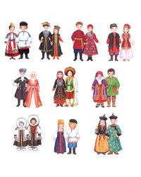 Костюмы народов России (10 народов, 20 костюмов): Комплект вырубных мини-плакатов со скотчем