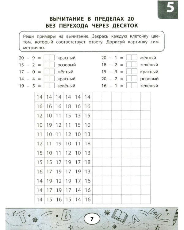 Математические тесты-раскраски: сложение и вычитание