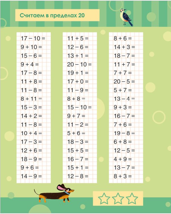 Математика. Учимся решать примеры и задачи. Счет в пределах 20