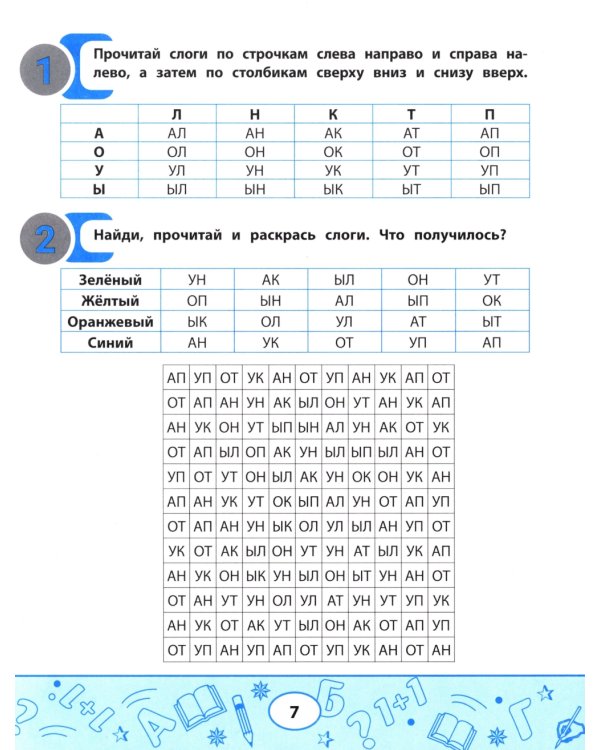 Слоговые таблицы для автоматизации навыка чтения