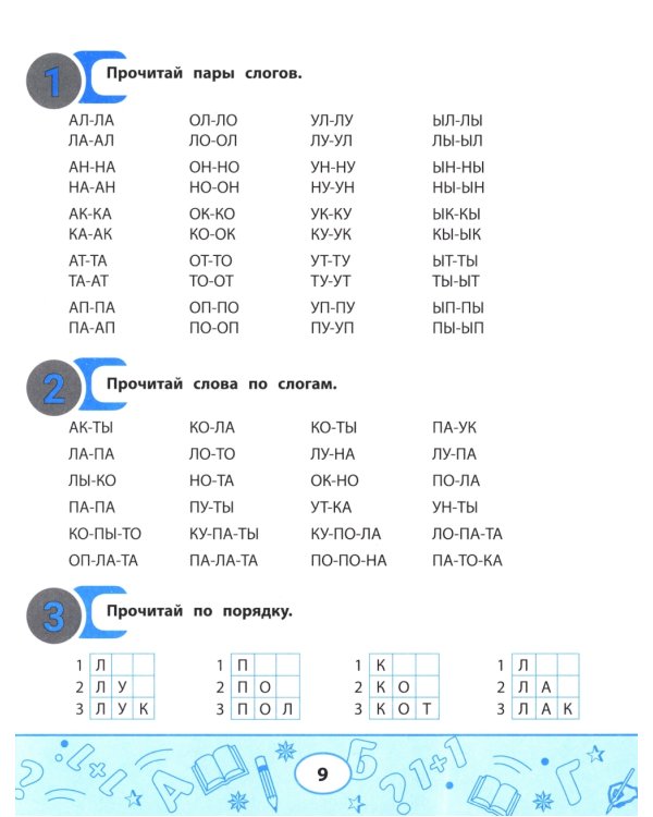 Слоговые таблицы для автоматизации навыка чтения