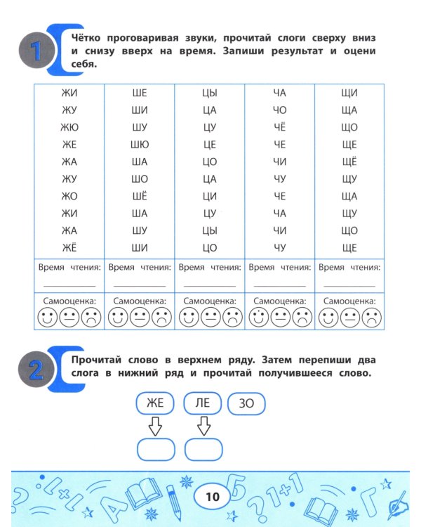 Слоговые таблицы для проверки скорости чтения