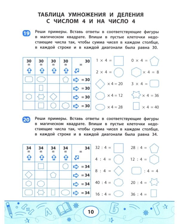 Таблица умножения и деления с магическими квадратами