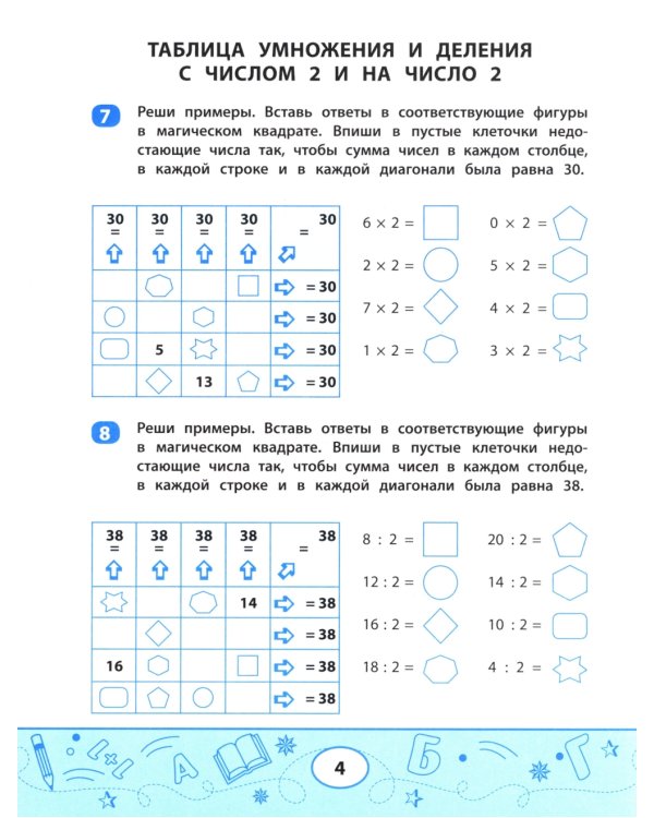 Таблица умножения и деления с магическими квадратами