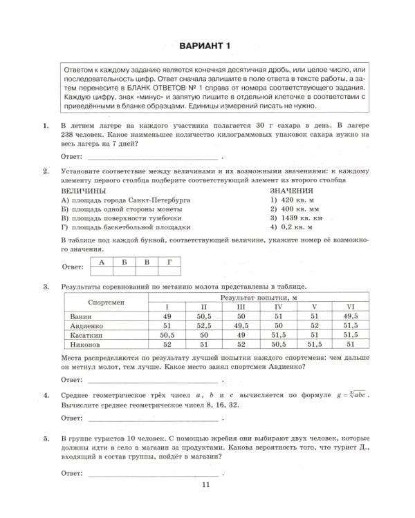 ЕГЭ 2025. Математика. Базовый уровень. Типовые тестовые задания. 10 вариантов