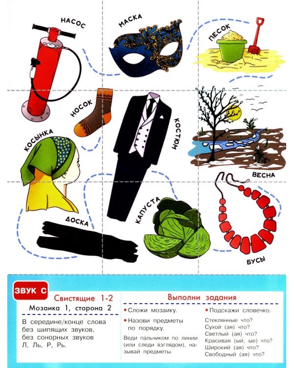 Логопедическая мозаика: свистящие звуки С, Сь, З, Зь, Ц