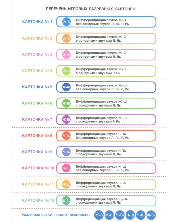 Различаю звуки, говорю правильно! Шипящие Ж-З, Ж-Ш, Ч-ТЬ, Ч-Ш, Ч-Щ, Щ-СЬ: комплект логопедических игровых карточек