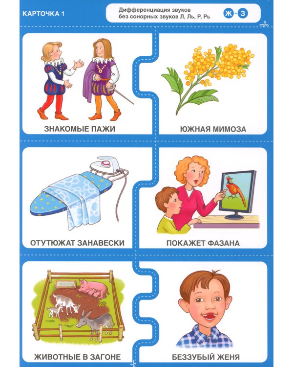Различаю звуки, говорю правильно! Шипящие Ж-З, Ж-Ш, Ч-ТЬ, Ч-Ш, Ч-Щ, Щ-СЬ: комплект логопедических игровых карточек