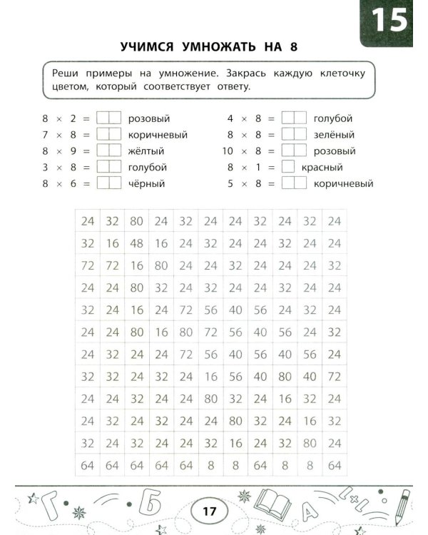 Математические тесты-раскраски: таблица умножения