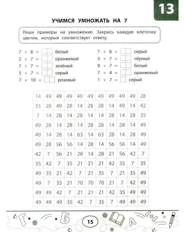 Математические тесты-раскраски: таблица умножения