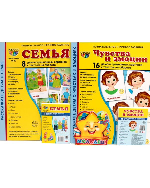 Семья, чувства и эмоции (комплект из 4-х наборов карточек + поощрительные звездочки)