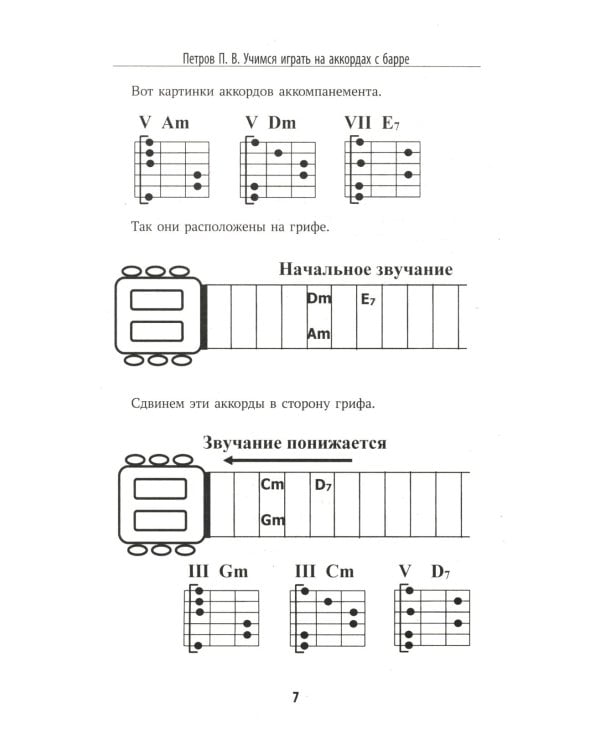 Самоучитель игры на шестиструнной гитаре: учимся играть на аккордах с барре: безнотный метод. 3-е изд