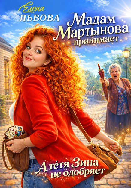 Обложка книги «Мадам Мартынова принимает. А тётя Зина не одобряет» — Елена Львова, ISBN 9785524054678