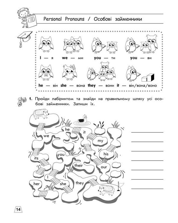 Тренажер з англійської мови. Множина іменників. Займенники