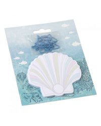 Канцелярский набор: бумага для заметок с клеевым краем, 30 листов скрепки из черного металла с ПЭТ покрытием, 6шт. Ракушка. 11x13см арт.76731