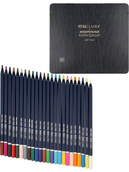 Карандаши цв. акварельные 24 цв.мягкие ARTCLUB КЦ-6228 черное дерево, 6М, круглые,d4мм,кр4