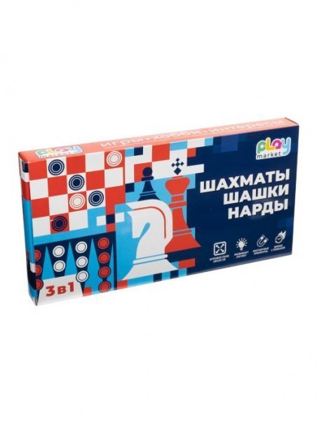 Набор настольных игр на магнитной доске: нарды, шашки, шахматы / 15x3,4x28,7см арт.90008