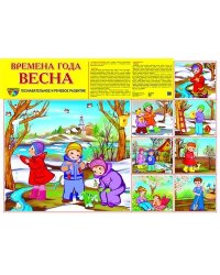 Демонстрационный плакат СУПЕР А2 Времена года: Весна. Что делают дети весной 1 большая картинка и 7 небольших