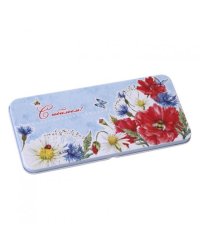 Подарочная коробочка для денег «Конверт для денег Маки и ромашки» из черного окрашенного металла / 16,6 х 7,6 х 1см арт.76353