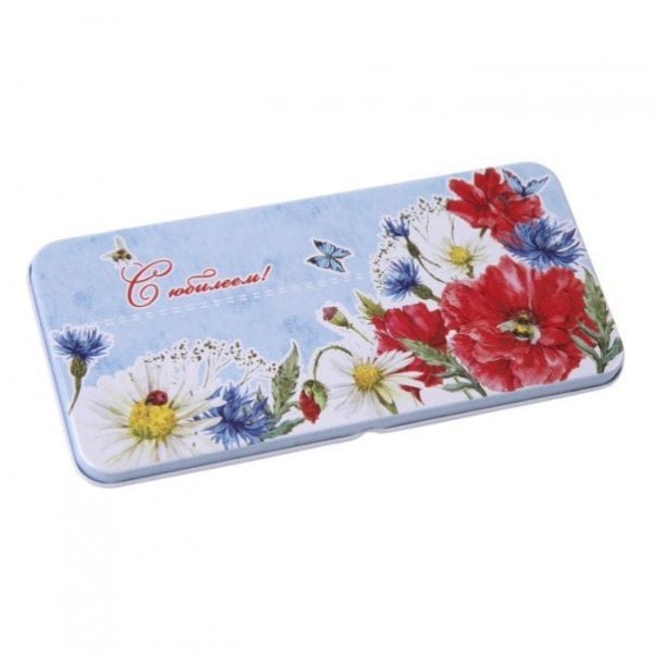 Подарочная коробочка для денег «Конверт для денег Маки и ромашки» из черного окрашенного металла / 16,6 х 7,6 х 1см арт.76353 Подарочная коробочка для денег «Конверт для денег Маки и ромашки» из черного окрашенного металла / 16,6 х 7,6 х 1см арт.76353