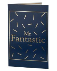 Подарочная открытка Фантастический мужчина с книжной раскладкой с технологией из мелованного картона 235 р, цветность 4+4, дизайн с присутствием золотого тиснения, уф лак. 18,3х12,1см арт.82742