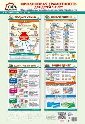 Комплект образовательных плакатов. Финансовая грамотность для детей 5-7 лет 4 листа А3+текст на обороте