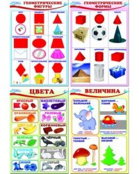 Комплект познавательных мини-плакатов. Математика. Форма и цвет 4 листа А4+, текст на обороте