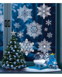 НМТ1-15331 Набор новогодних наклеек. Снежинки Новогодние Пластиз,,многоразов., видны с обеих сторон А4+