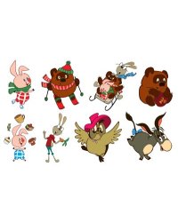 КФМ2-12673 Комплект вырубных мини-плакатов. Герои сказки Винни Пух 7 персонажей из мультфильма с УФ-лаком