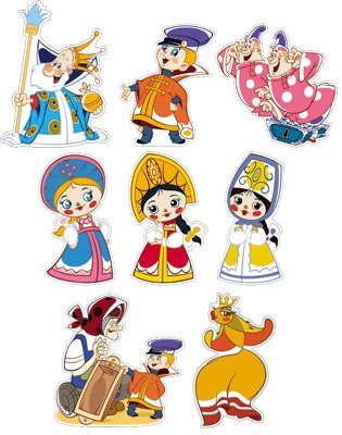 КФМ2-12674 Комплект вырубных мини-плакатов. Герои сказки Вовка в тридевятом царстве 8 персонажей из мультфильма с блестками в лаке