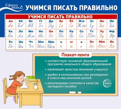 Плакат-лента. Учимся писать правильно В ПАКЕТЕ 100х33 см, в индивидуальной упаковке