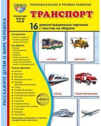 Дем. картинки СУПЕР Транспорт. 16 демонстрационных картинок с текстом В ПАПКЕ 173х220 мм