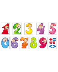 НК2-7764 Комплект наклеек Цифры от 1 до 9, математические знаки 10 наклеек, формат 11,3х8 см. В индивидуальной упаковке с европодвесом и клеевым клапаном