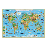 РОСТОМЕРЫ (ГеоДом) ПРОкарта интерактивная Животный и растительный МИР, 101х69 см, ЛАМ. с европодвесом