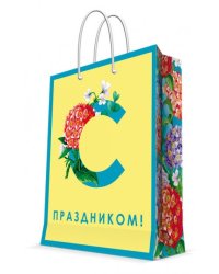 Бумажный пакет с ламинацией Весна, с шириной основания 26 см, плотность бумаги 140 гм2 для сувенирной продукции 26x32.4x12.7cmсм арт.83598