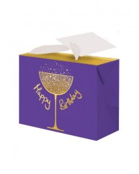 Бумажный пакет Happy Birthday для сувенирной продукции, с глиттером, с ламинацией, с шириной основания 15 см, плотность бумаги 180 гм2 15х9х11см арт.81273