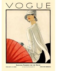 VOGUE. Дама в шляпе с красным зонтиком. Серия плакатов. Формат А4.