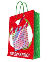 Бумажный пакет для сувенирной продукции с голографией и аппликацией, с шириной основания 26 cм, плотность бумаги 210 гм2 263313см арт.93952FE
