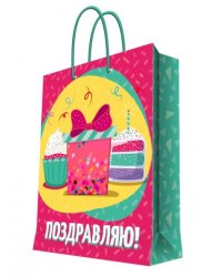 Бумажный пакет для сувенирной продукции с ламинацией, окном из ПВХ для конфетти, с шириной основания 26 cм, плотность бумаги 210 гм2 263313см арт.93951FE