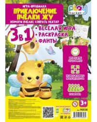 Игра настольная для детей Приключение пчёлки Жу: игровое поле из картона- 1 шт фишки - 4 шт игральная кость - 1 шт фанты - 1 шт. 29,7 x 42см арт.90038