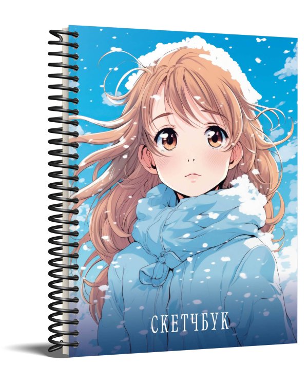 Дополнительное изображение книги «Новогодний скетчбук. Аниме 162х210 мм, на навивке, 40 л., плотность бумаги 160 гр., голубой»