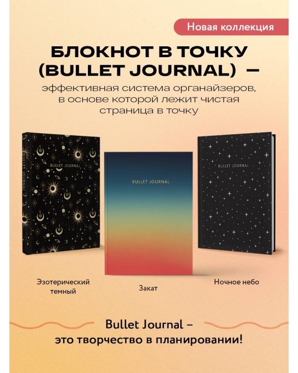 Блокнот в точку: Bullet Journal ночное небо, 160 c., с наклейками