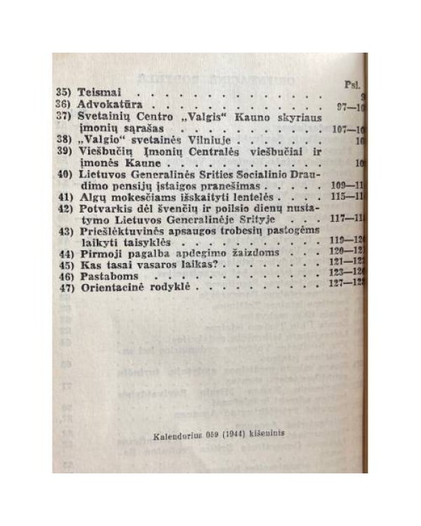 1944 Ateities Dienraščio Kalendorius