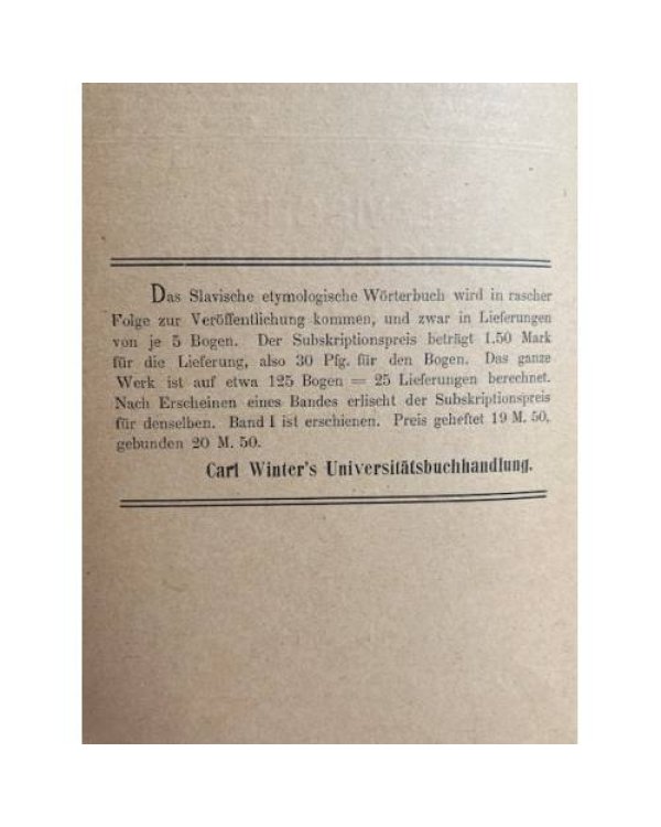 Slavisches Etymologisches Wörterbuch. Band I