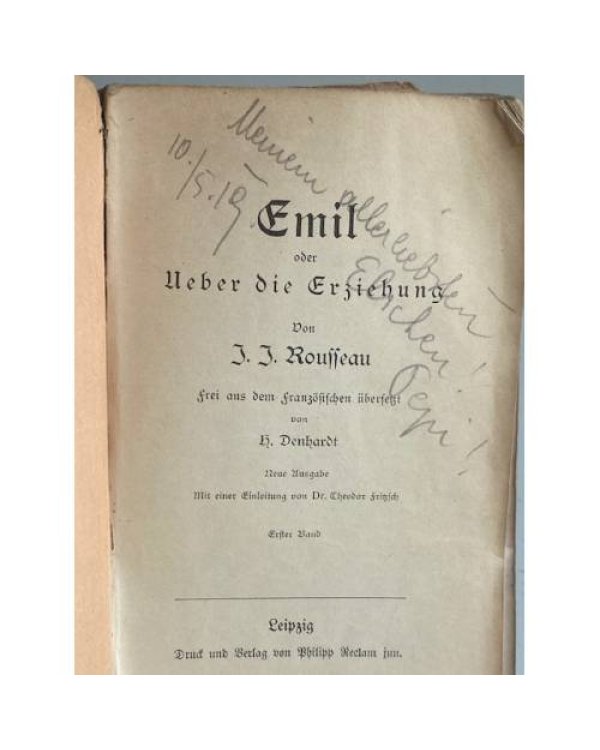 Emil oder über die Erziehung. Erster Band