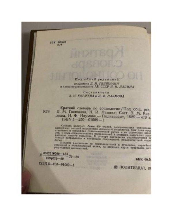 Дополнительное изображение книги «Краткий словарь по социологии»