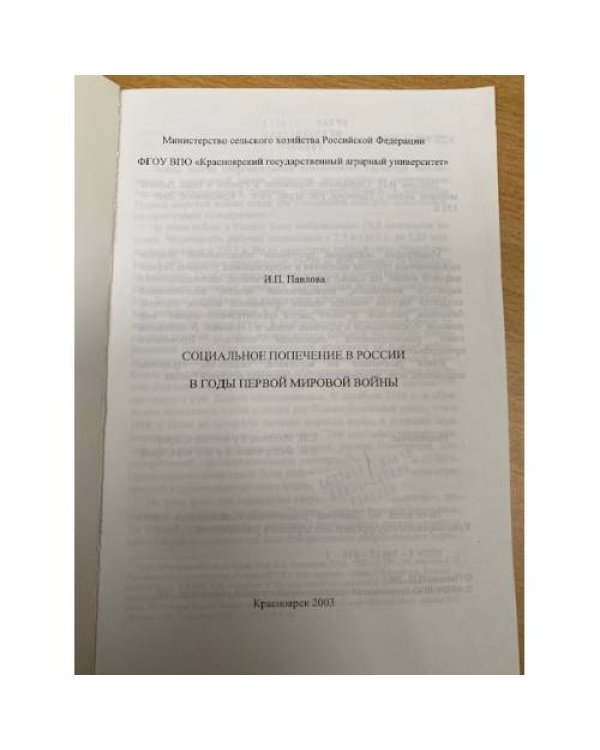 Социальное попечение в России в годы первой мировой войны